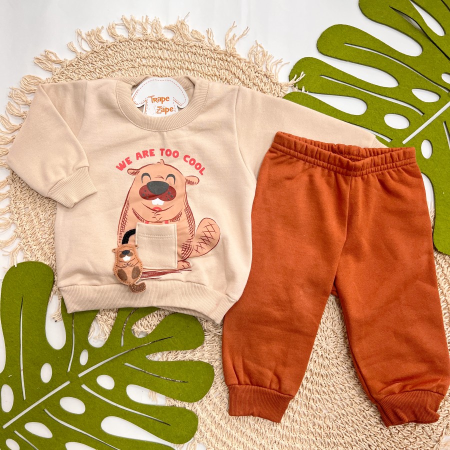 Inverno 2025 - Conj. Casaco Castores e Calça em Moletom - Areia e Ferrugem